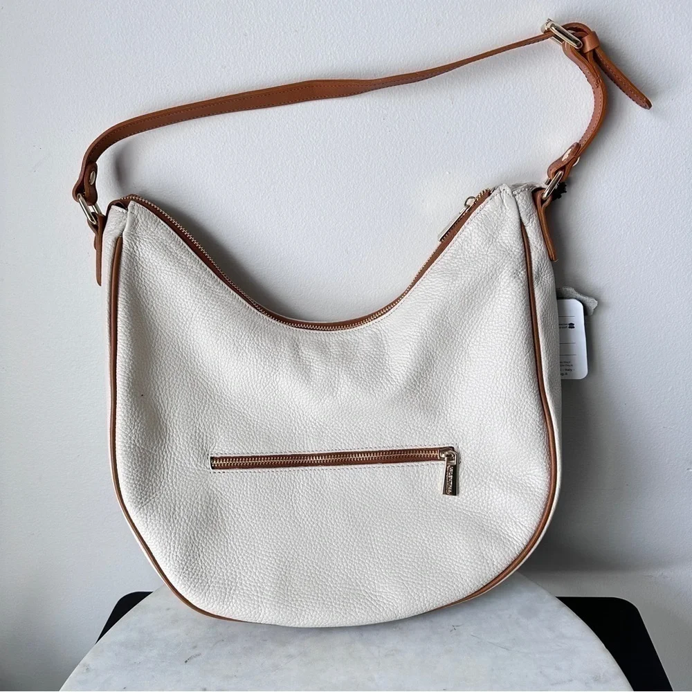 New! VALENTINA White Italian Genuine Leather Large Hobo Purse